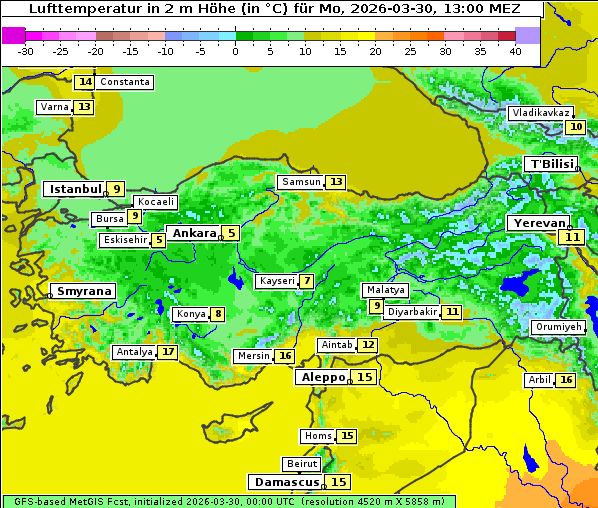 Temperatur, 30. 3. 2026