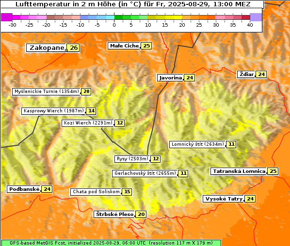 Temperatur, 29. 8. 2025