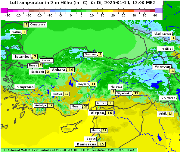 Temperatur, 14. 1. 2025