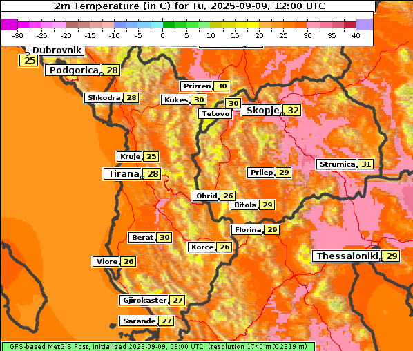 Temperatur, 9. 9. 2025