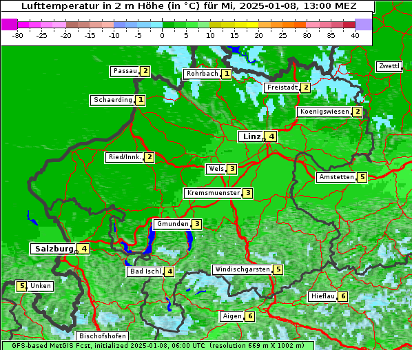 Temperatur, 8. 1. 2025