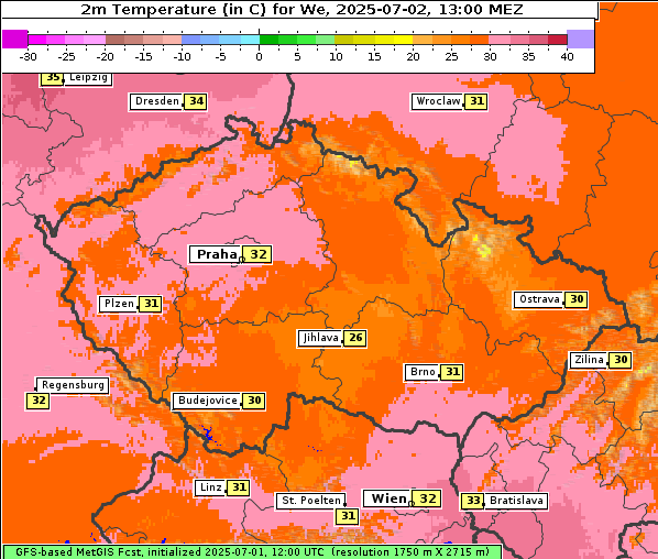 Temperatur, 2. 7. 2025