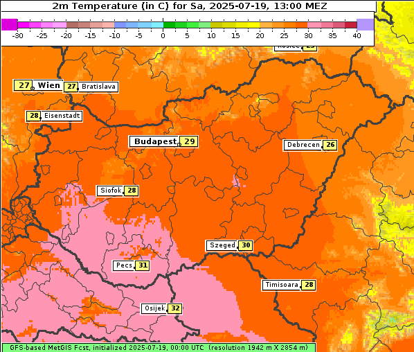 Temperatur, 19. 7. 2025