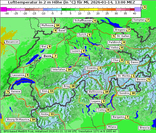 Temperatur, 14. 1. 2026