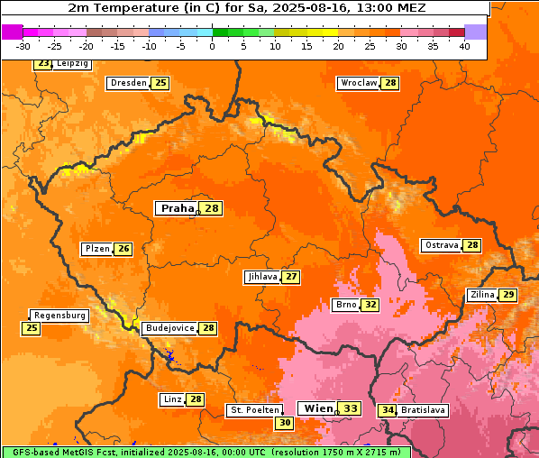 Temperatur, 16. 8. 2025