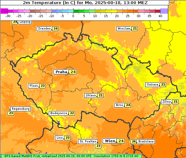 Temperatur, 18. 8. 2025