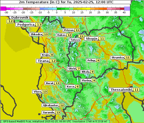 Temperatur, 25. 2. 2025