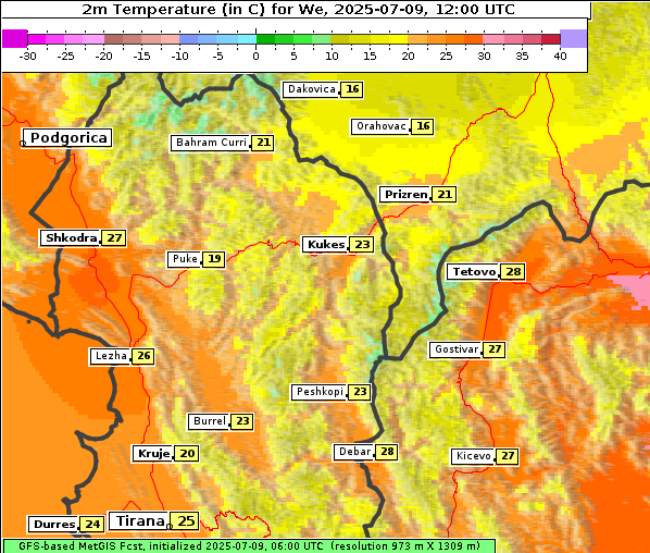 Temperatur, 9. 7. 2025
