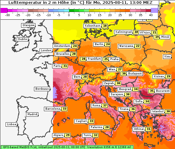 Temperatur, 11. 8. 2025