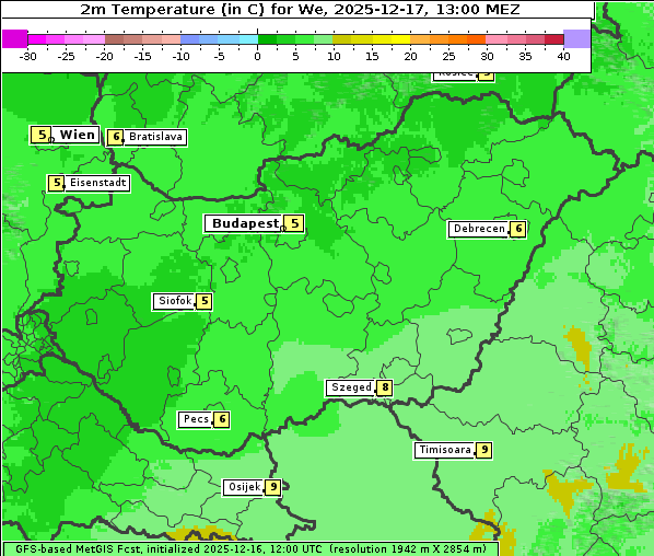 Temperatur, 17. 12. 2025