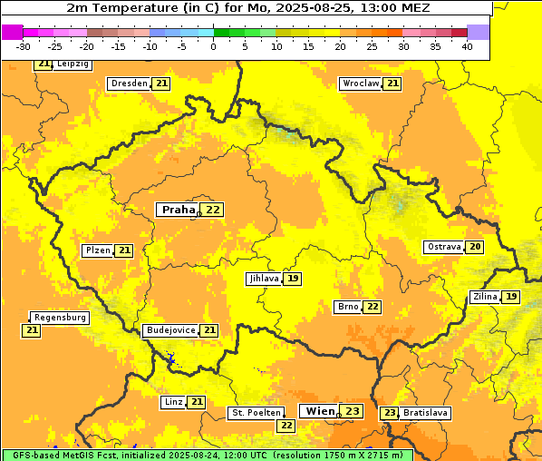 Temperatur, 25. 8. 2025
