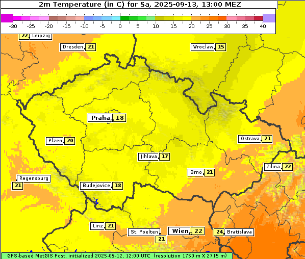 Temperatur, 13. 9. 2025