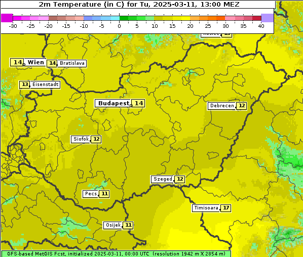 Temperatur, 11. 3. 2025