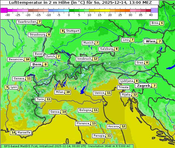 Temperatur, 14. 12. 2025
