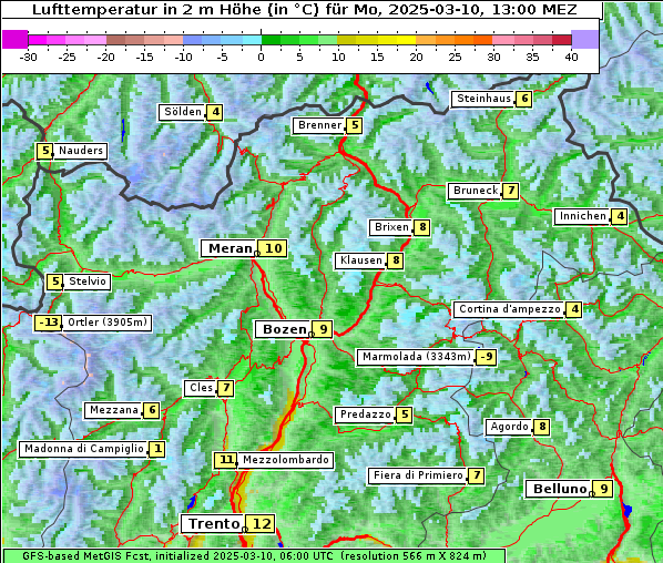 Temperatur, 10. 3. 2025