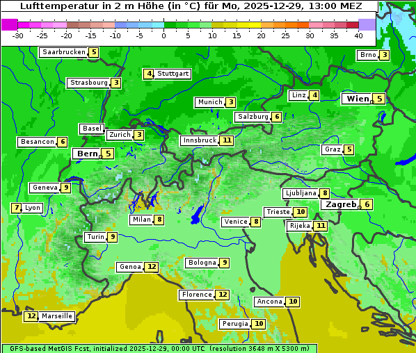 Temperatur, 29. 12. 2025