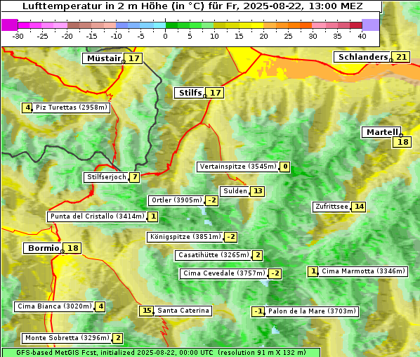 Temperatur, 22. 8. 2025