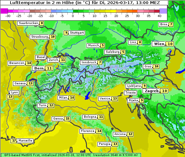 Temperatur, 17. 3. 2026