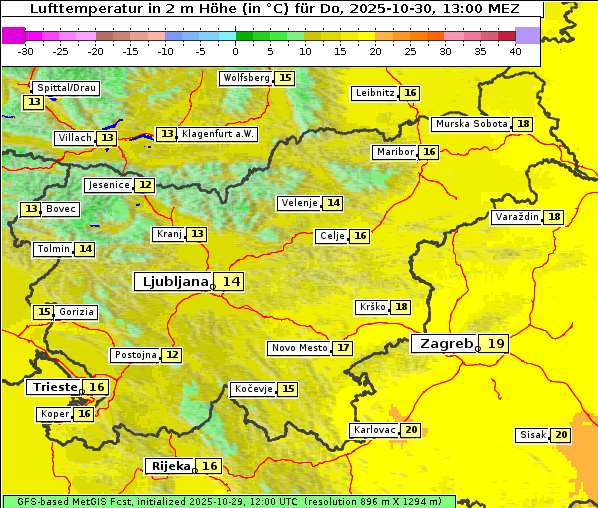 Temperatur, 30. 10. 2025
