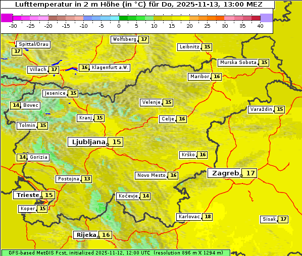 Temperatur, 13. 11. 2025