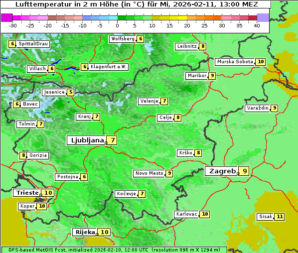 Temperatur, 11. 2. 2026