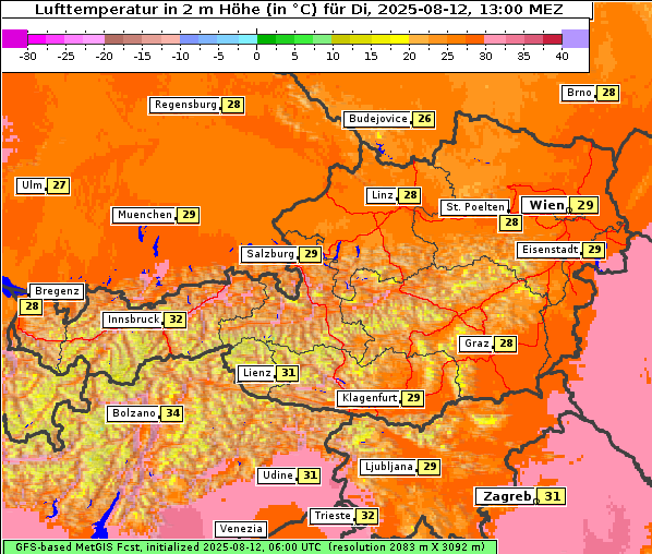 Temperatur, 12. 8. 2025