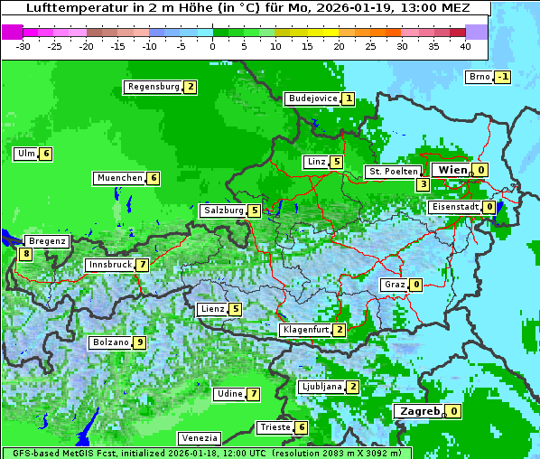 Temperatur, 19. 1. 2026