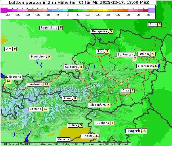 Temperatur, 17. 12. 2025