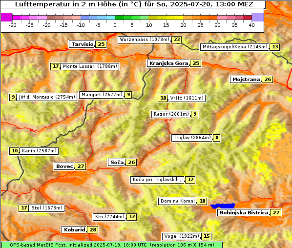 Temperatur, 20. 7. 2025