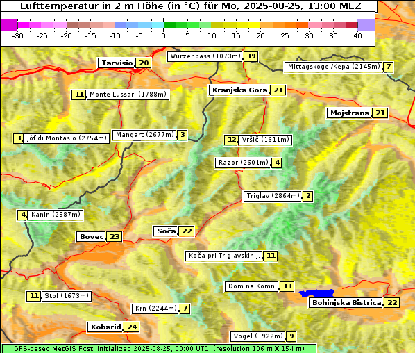 Temperatur, 25. 8. 2025