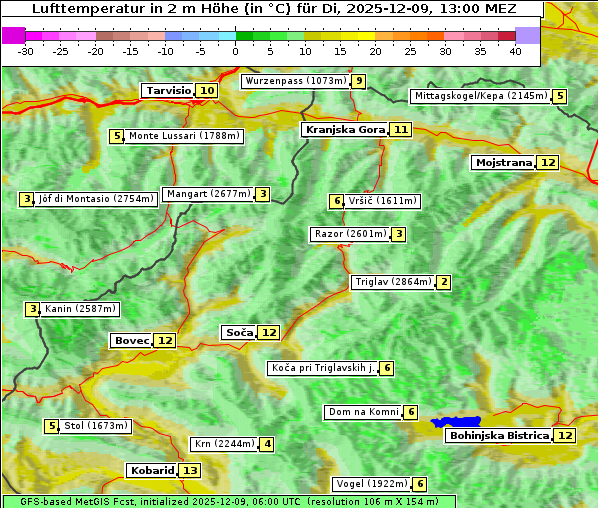 Temperatur, 9. 12. 2025