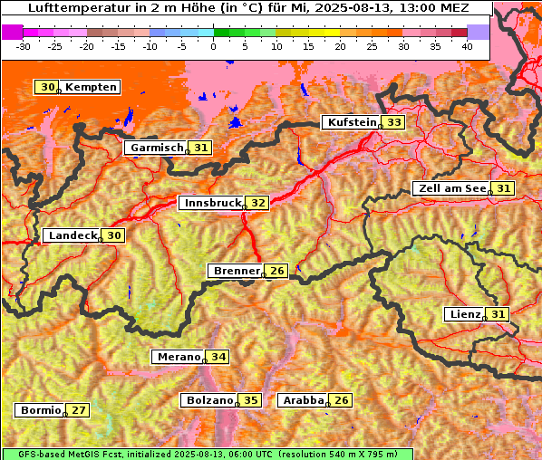 Temperatur, 13. 8. 2025