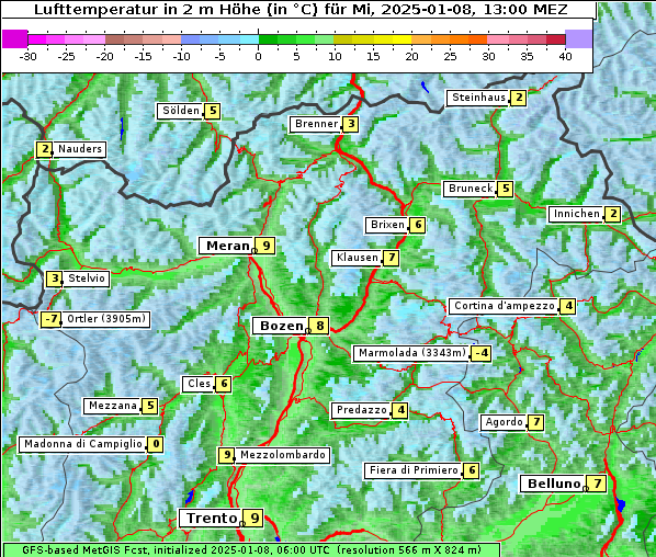 Temperatur, 8. 1. 2025