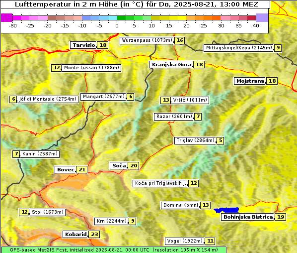 Temperatur, 21. 8. 2025