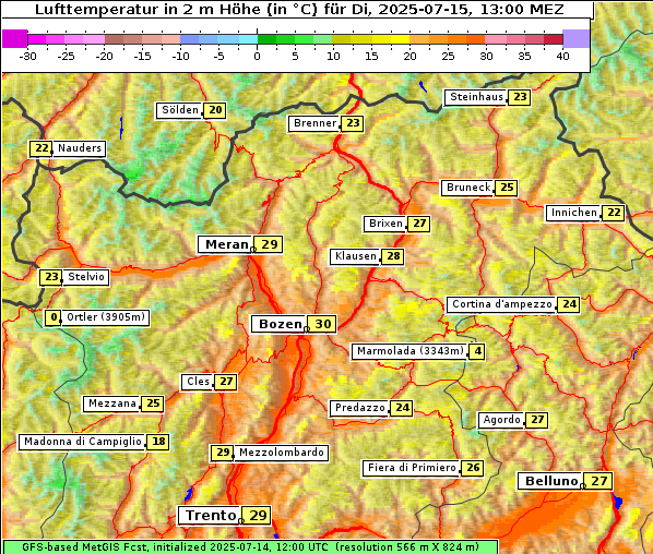 Temperatur, 15. 7. 2025
