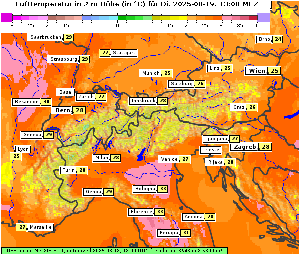Temperatur, 19. 8. 2025