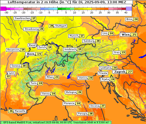 Temperatur, 9. 9. 2025