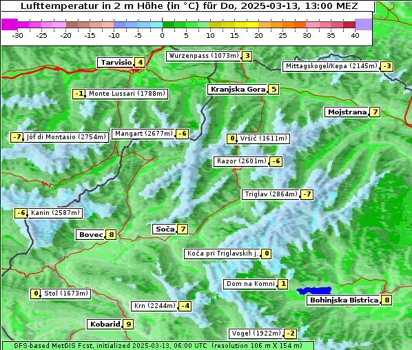 Temperatur, 13. 3. 2025