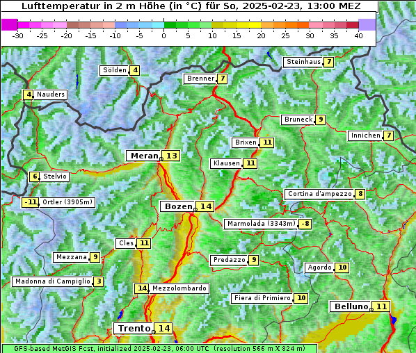 Temperatur, 23. 2. 2025