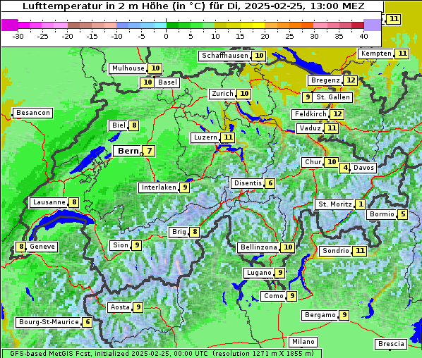 Temperatur, 25. 2. 2025