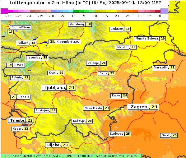 Temperatur, 14. 9. 2025