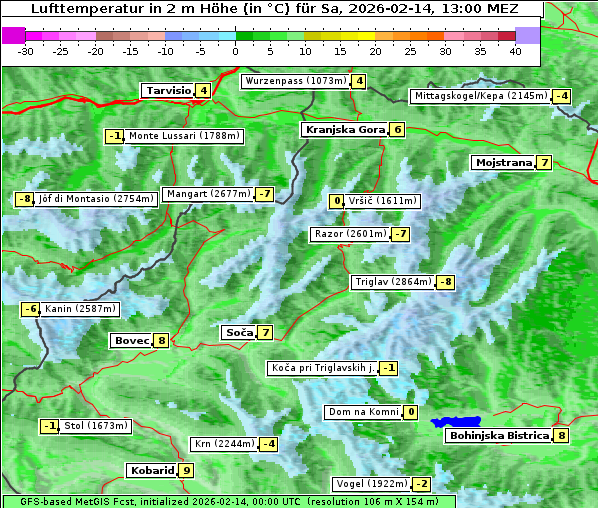 Temperatur, 14. 2. 2026