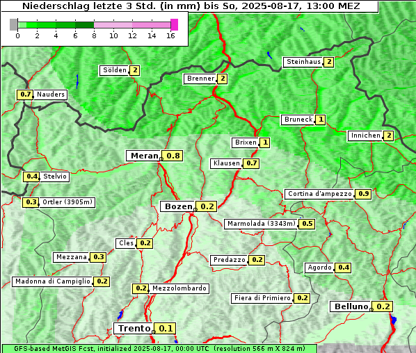 Niederschlag, 17. 8. 2025