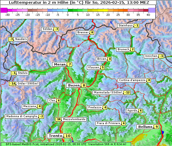 Temperatur, 15. 2. 2026
