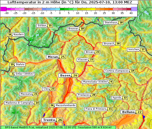 Temperatur, 10. 7. 2025