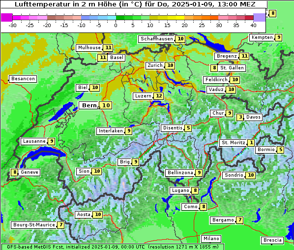 Temperatur, 9. 1. 2025