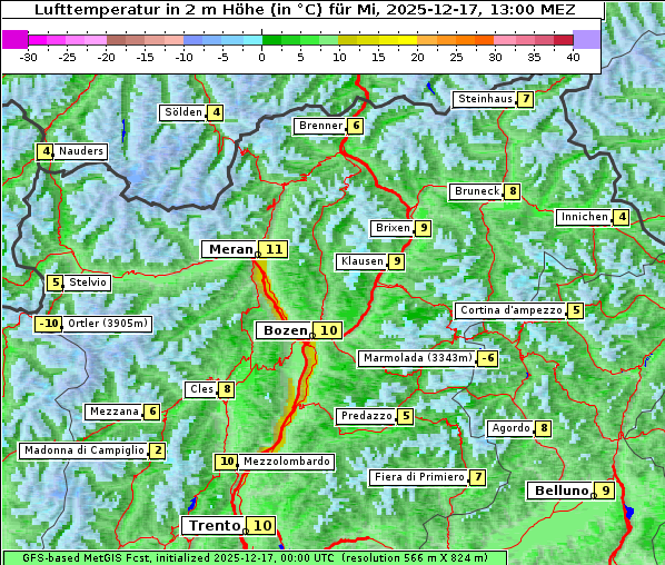Temperatur, 17. 12. 2025