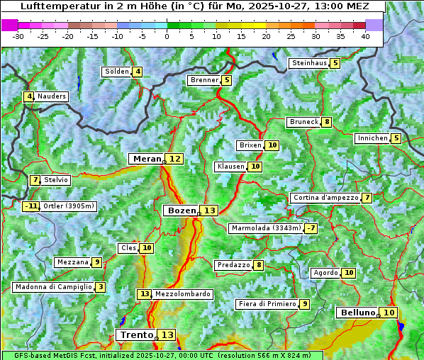 Temperatur, 27. 10. 2025