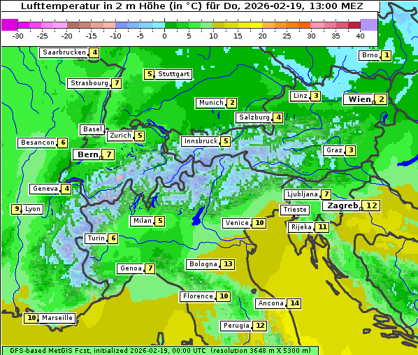 Temperatur, 19. 2. 2026