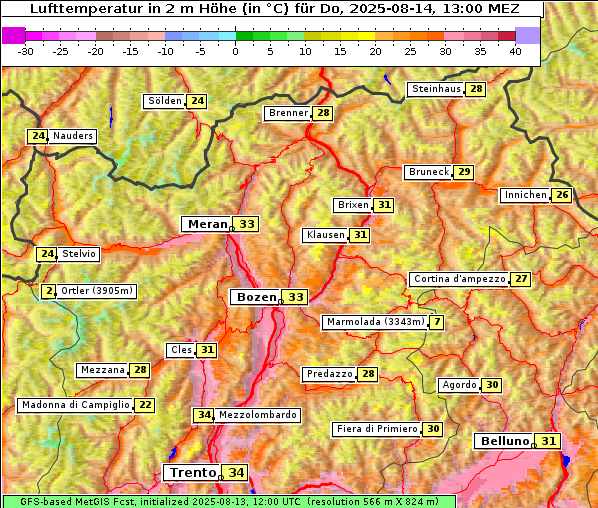 Temperatur, 14. 8. 2025